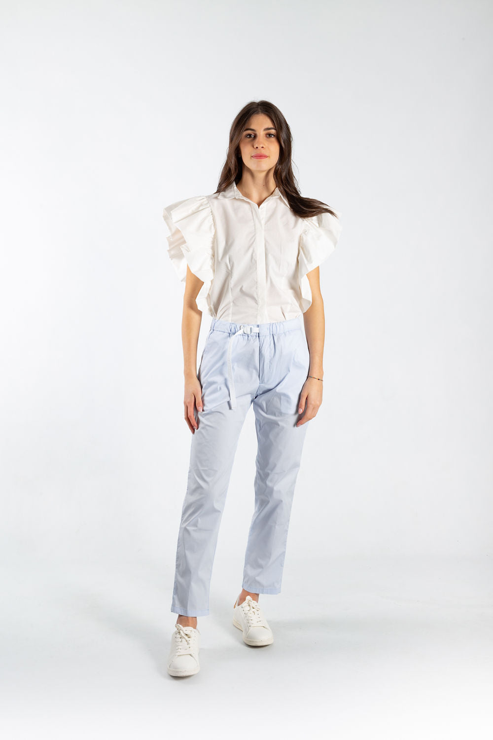 Pantalone vita alta in cotone White Sand 311