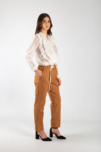 Pantalone in lino gessato White Sand 355